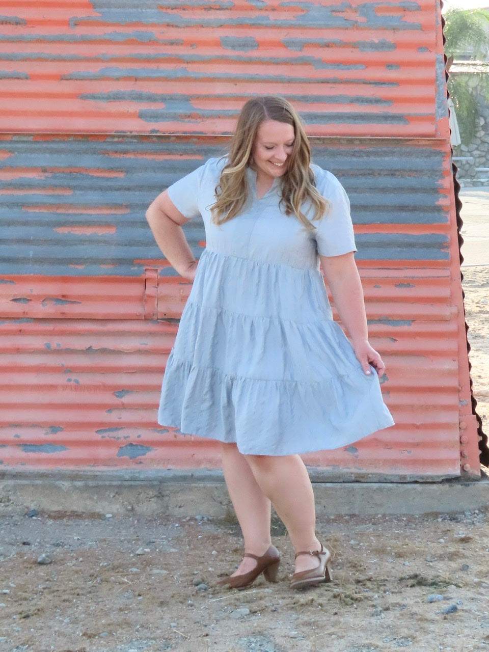 Joelie Light Blue Dress with Metallic Strip