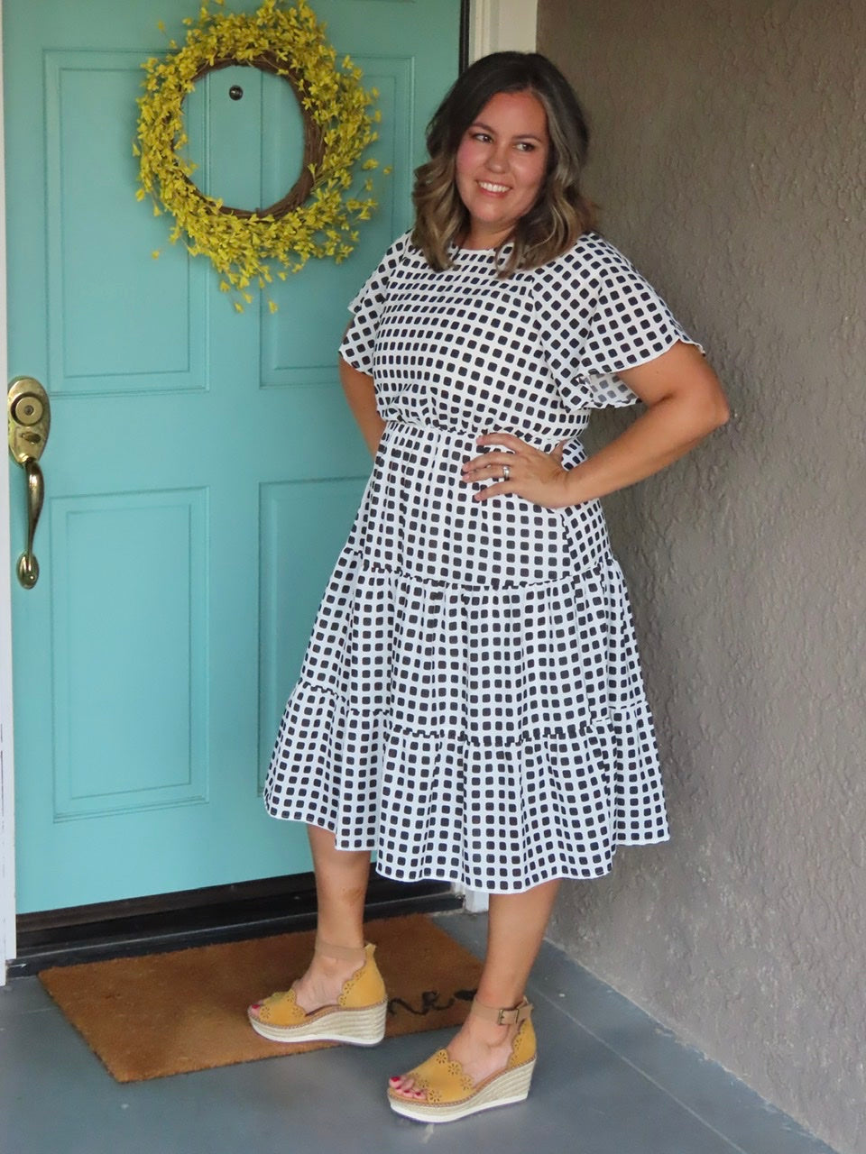 Jenna Black and White Tiered Dress