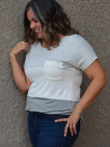 Westie Gray Striped Color Block Top